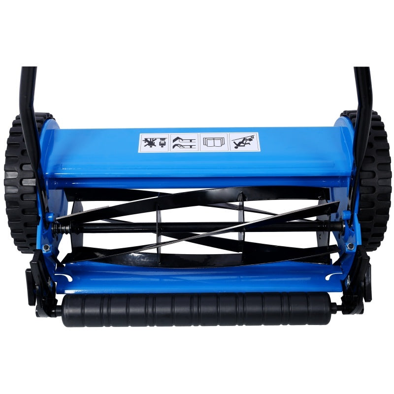 14 Inch 5-blade Hand Push Scroll Lawn Mower With Grass Device, Blue