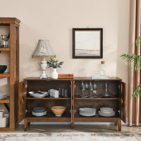 60.5 Mid Century Modern Sideboard Buffet Cabinet With Storage, TV Media Console Table, Storage Cabinet With 4 Doors Adjustable Shelves For Kitchen Dining Living Room Bedroom Entryway, Walnut