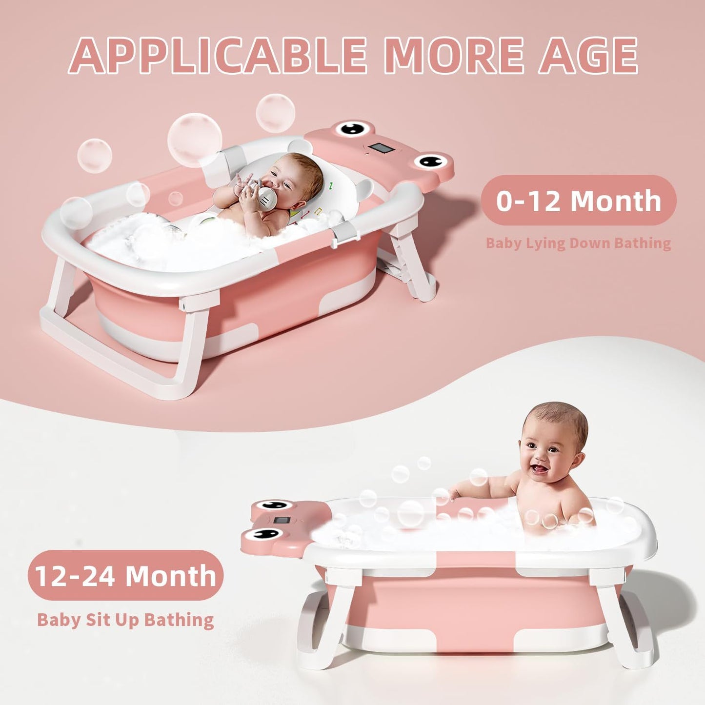 Collapsible Baby Bathtub , Foldable Baby Bath Tub With Soft Floating Cushion & Thermometer , Collapsible Portable Travel Baby Bath Tub With NoSlip Feets, Gray