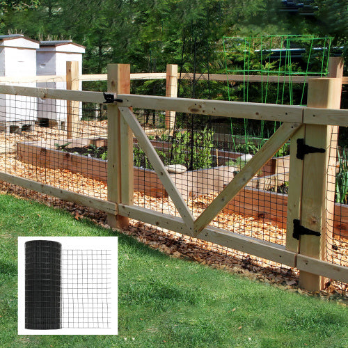 24inch X 50ft Black Vinyl Coated Hardware Cloth 2 X 3 16Ga Welded Wire Mesh Fence, PVC Coated Welded Chicken Wire Fencing, Metal Garden Plant Fencing, For Chicken Coop And Home Improvement