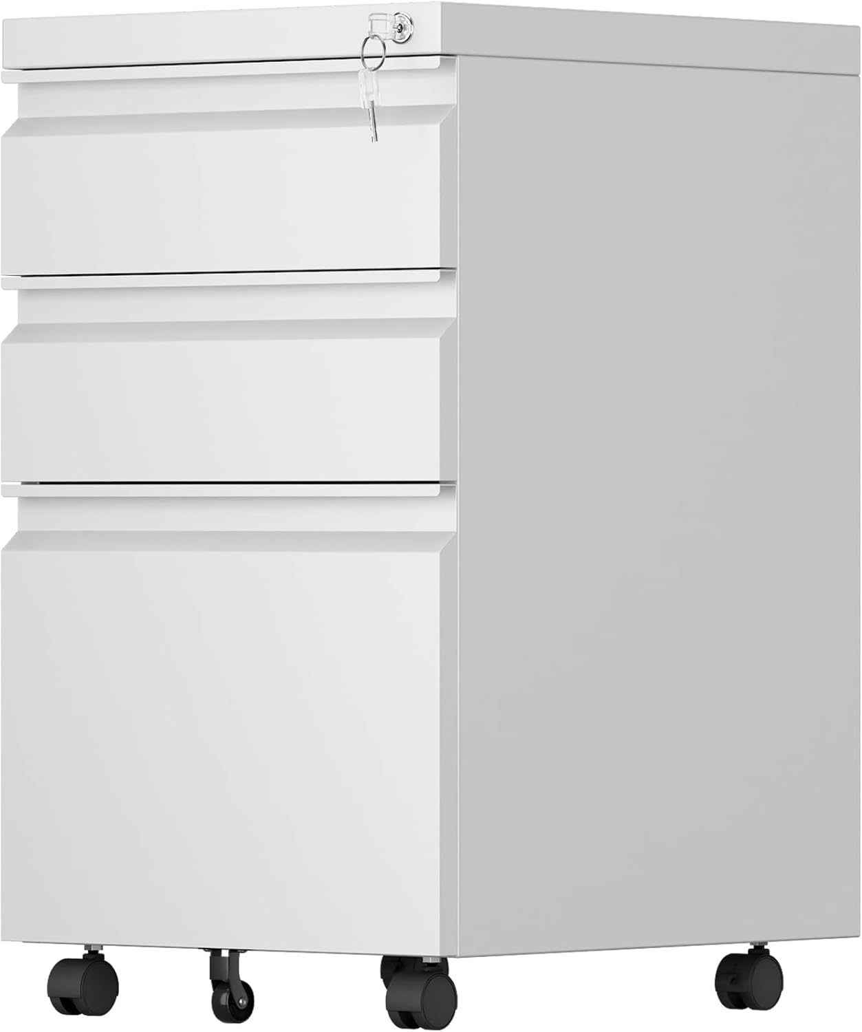 3 Drawer Mobile File Cabinet With Lock, Under Desk Metal Filing Cabinet For Office,Home,A4 Legal Letter Size, Fully Assembled White