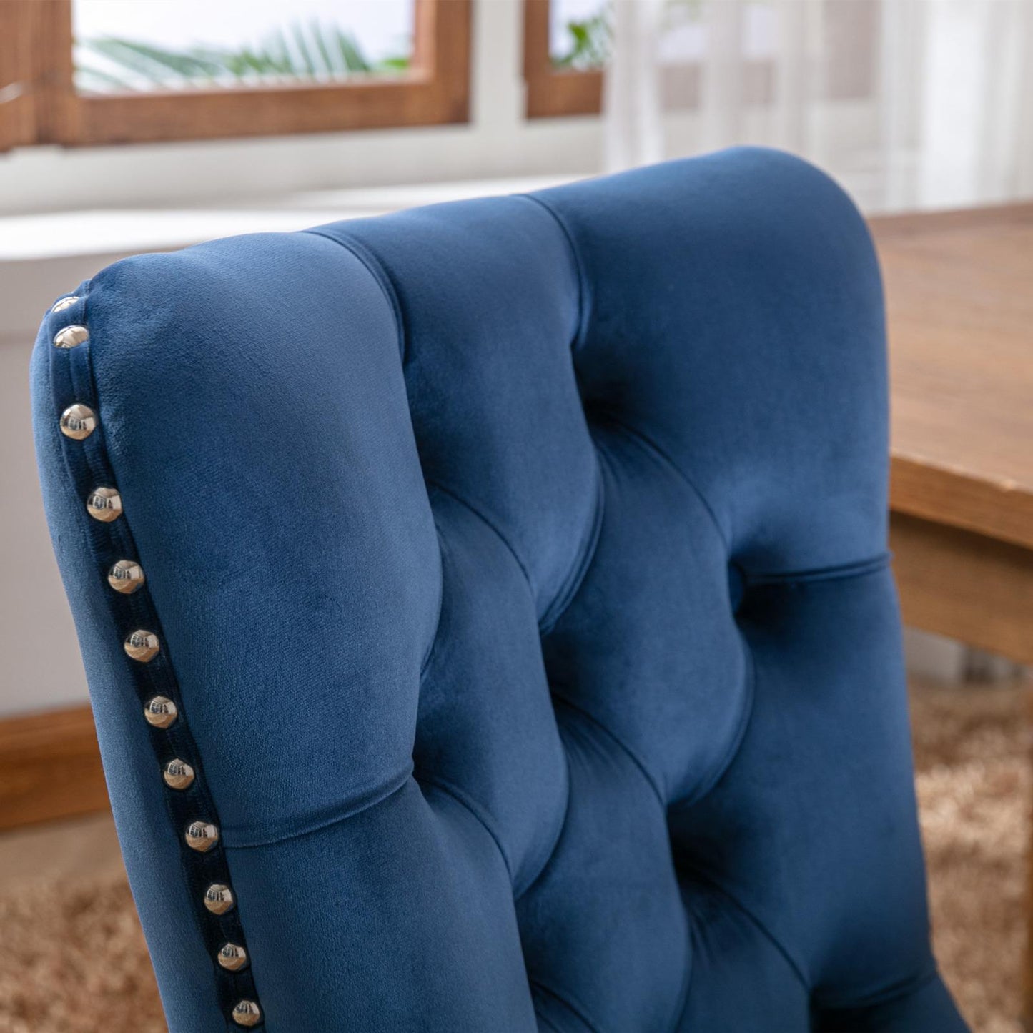 Modern High-end Tufted Solid Wood Contemporary Velvet Cushioned Dining Chair, 2-piece Set With Wooden Leg Nail Head Trim, Blue