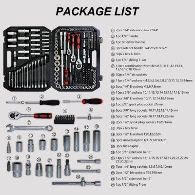 Ool Set Socket And Ratchet Wrench Toolbox, 171pcs Set 216pcsTool Box, Universal Home Car Repair Tool Set For Men And, Perfect For Homeowners, DIY Enthusiasts, And Mechanics