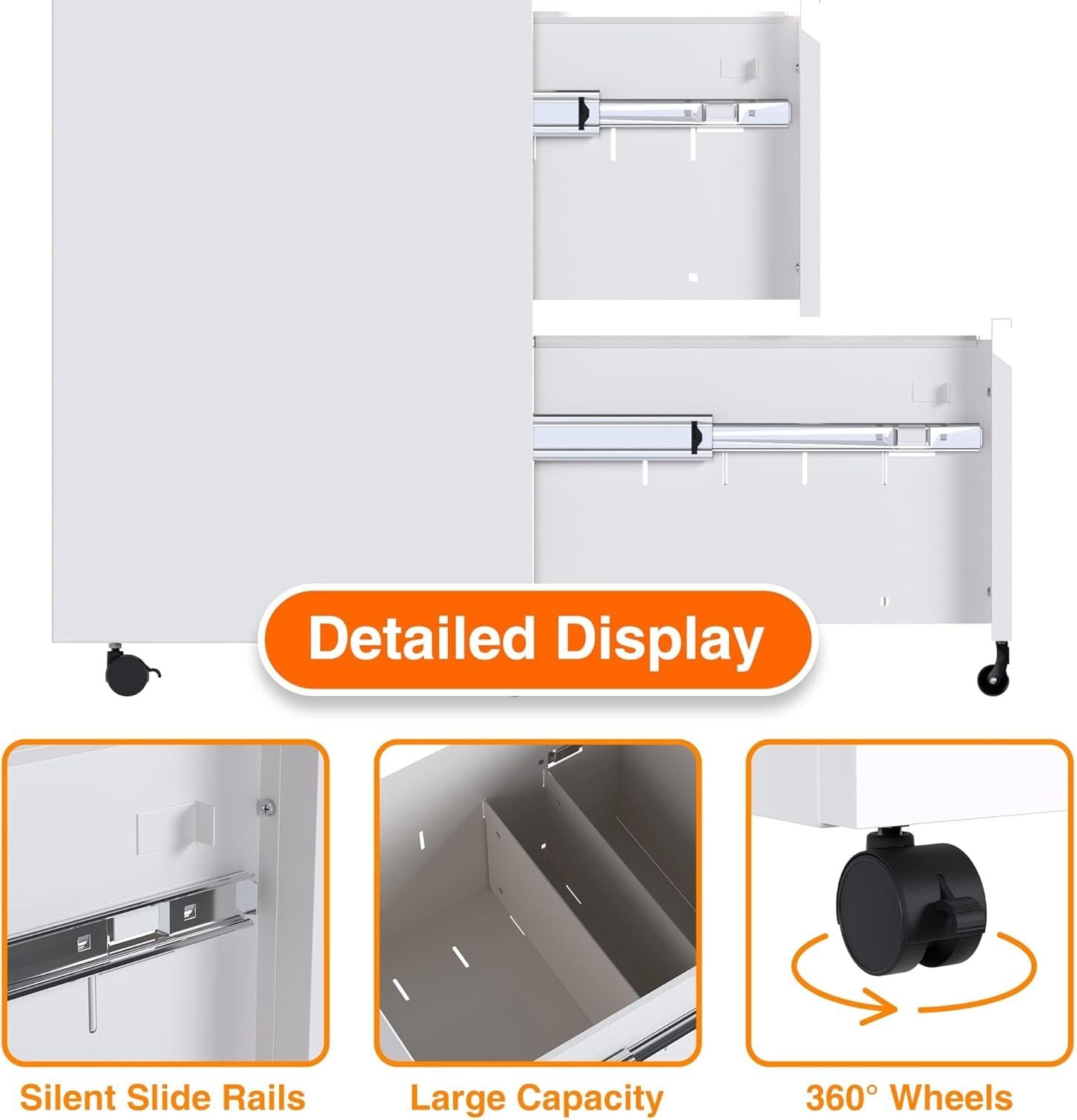Aobabo Metal 2 Drawer Office File Cabinet With Lock, Under Desk Office Steel Mobile Cabinet On Wheels, 25.6''H Legal Letter A4 Size,White, Fully Assembled