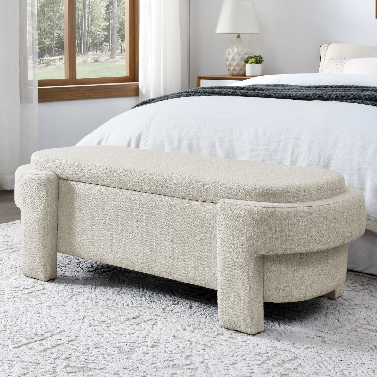 Linen Fabric Bench With Large Storage For Living Room, Entryway, Bedroom