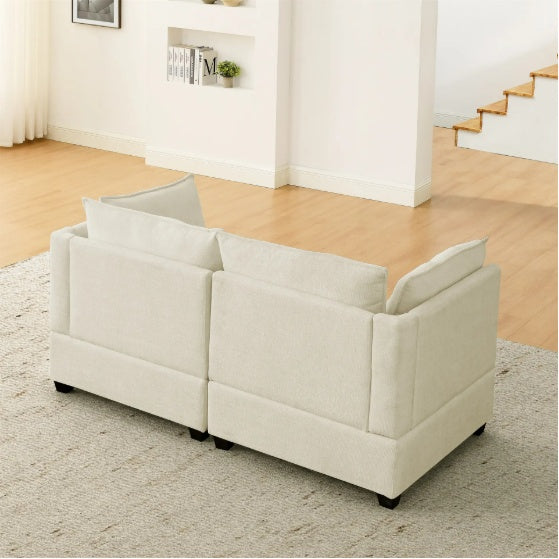 Comfy Cloud Couch Loveseat With 2 Ottoman, Modern Chenille Love Seat Upholstered Modular Couch Sleeper For Living Room, Apartment, Studio, Office Beige White