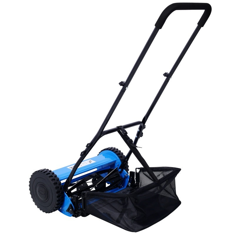 14 Inch 5-blade Hand Push Scroll Lawn Mower With Grass Device, Blue