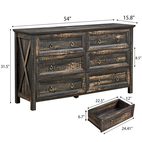 Fiberboard Farmhouse 6-Drawer Bedroom Dressing Table