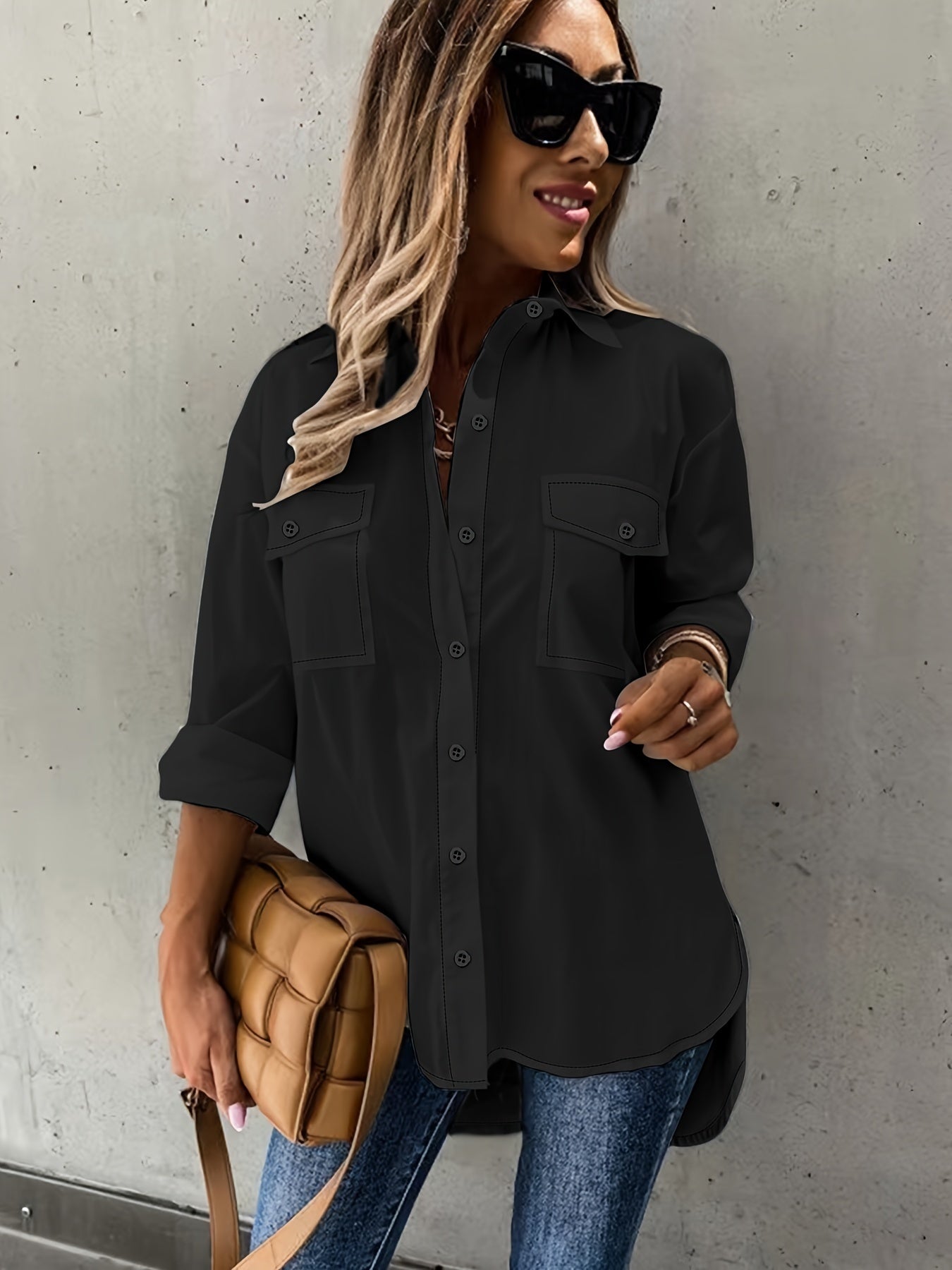 Large Size Two-piece Set Women's Long Sleeve Casual Shirt