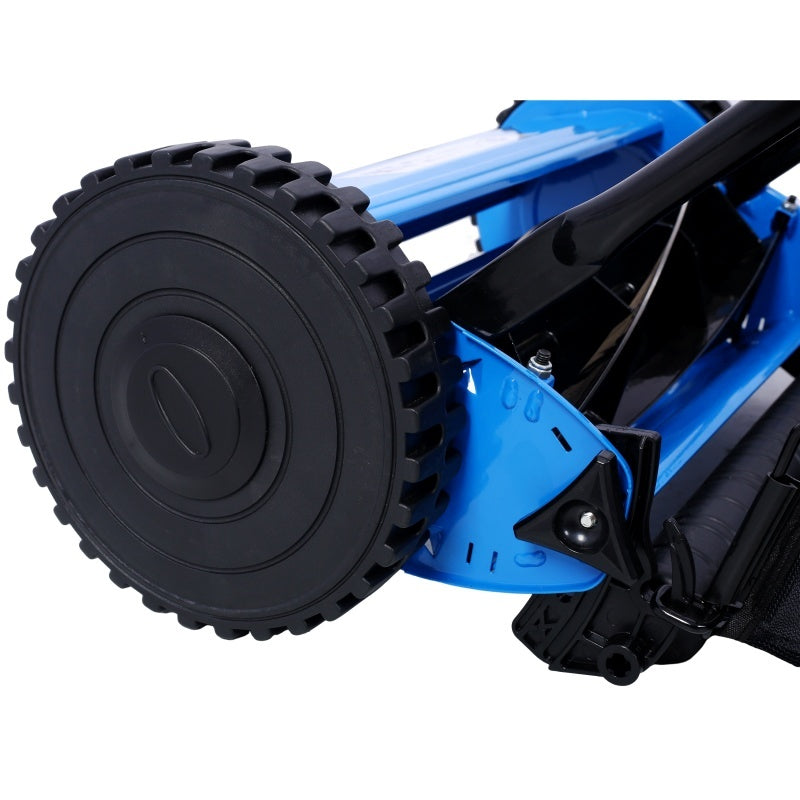 14 Inch 5-blade Hand Push Scroll Lawn Mower With Grass Device, Blue