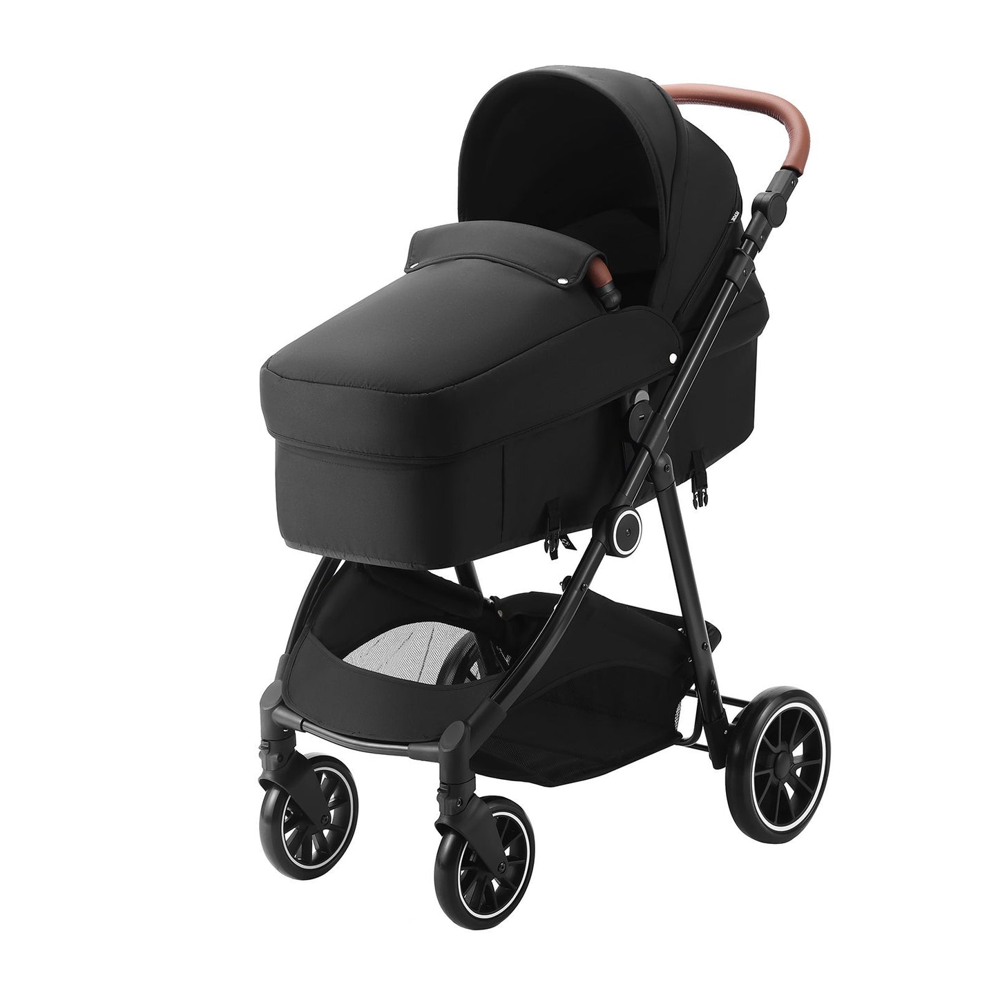 VEVOR Standard Baby Stroller, Infant Toddler Stroller With Bassinet, 3rd-Gear Adjustable Backrest Foldable & Reversible Seat, Carbon Steel Newborn Stroller With Leg Cover And Mesh Net, Black