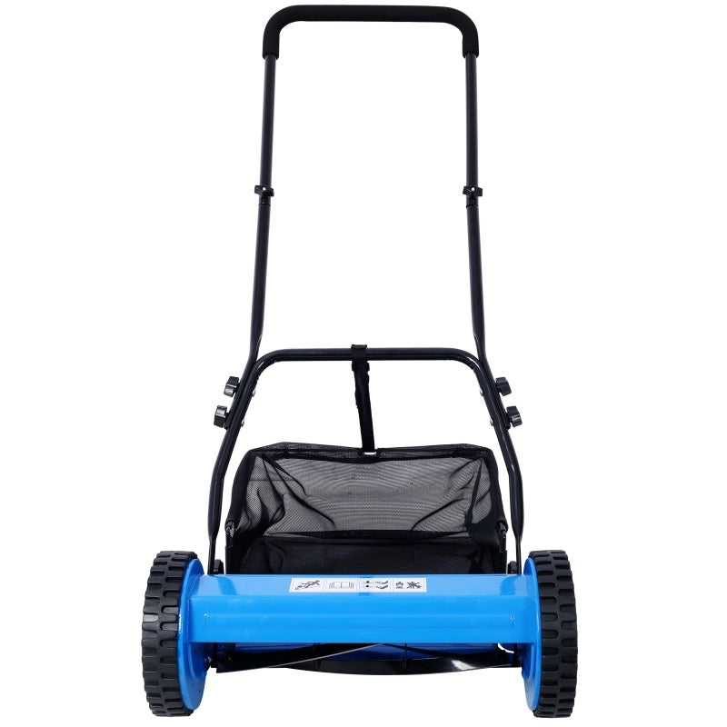 14 Inch 5-blade Hand Push Scroll Lawn Mower With Grass Device, Blue