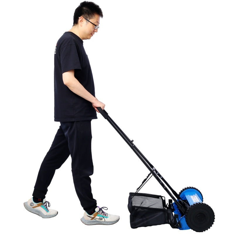 14 Inch 5-blade Hand Push Scroll Lawn Mower With Grass Device, Blue