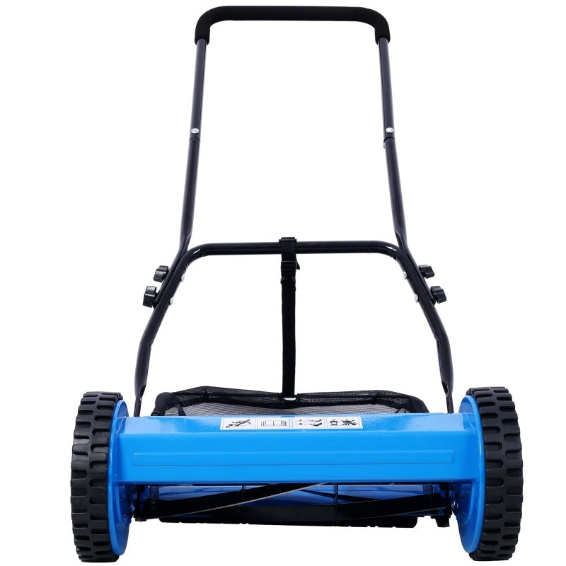 14 Inch 5-blade Hand Push Scroll Lawn Mower With Grass Device, Blue