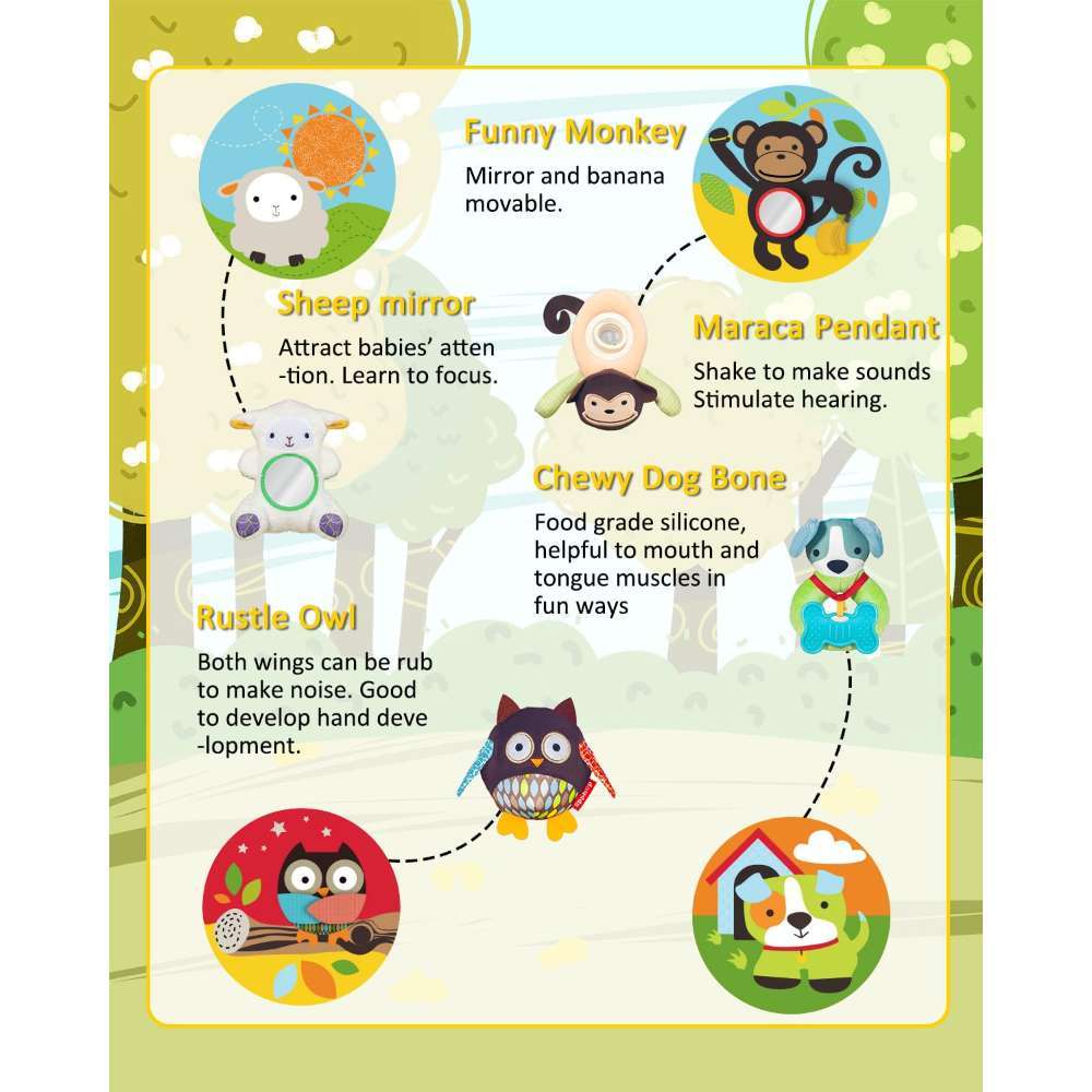 Keeygo Baby Play Mat Zoo Theme Sensory Infant Toys Keep Baby Occupied Toddler Activity Gym Develop Neck Strength Play Gym For Babies 0-6 Months Washable Baby Gyms Playmats