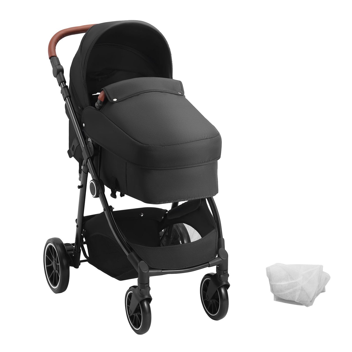 VEVOR Standard Baby Stroller, Infant Toddler Stroller With Bassinet, 3rd-Gear Adjustable Backrest Foldable & Reversible Seat, Carbon Steel Newborn Stroller With Leg Cover And Mesh Net, Black