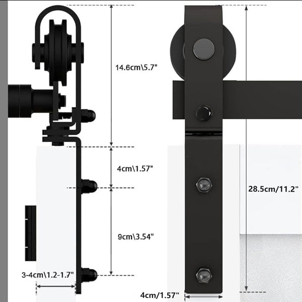 Black Metal Powder Coated 60 Inch Folding Sliding 4-door J-shaped, Hardware Slide Rail