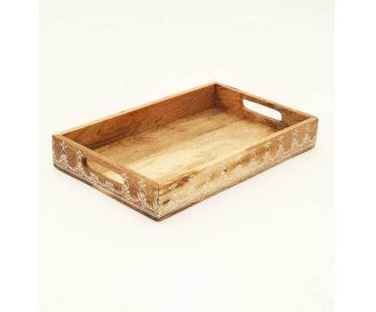 3 Piece Rectangle Wooden Trays Nested Natural Finish - Mango Wood Set