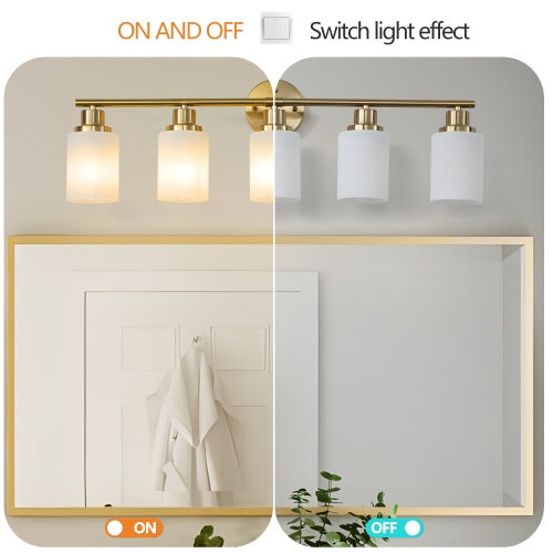 5 Lamps Gold Bathroom Vanity Lamp, Frosted Glass Shade, Modern Wall Mounted