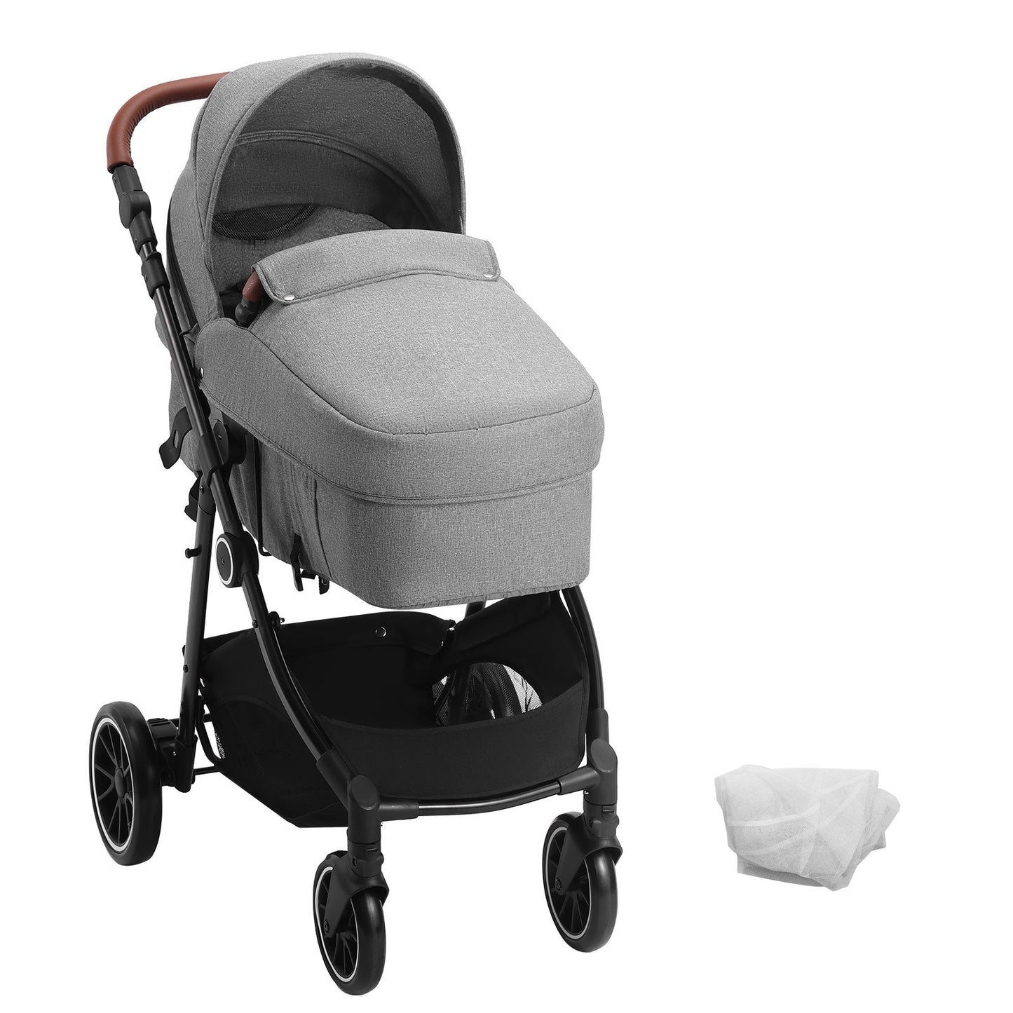 VEVOR Standard Baby Stroller, Infant Toddler Stroller With Bassinet, 3rd-Gear Adjustable Backrest & Foldable & Reversible Seat, Carbon Steel Newborn Stroller With Leg Cover And Mesh Net, Dark Grey