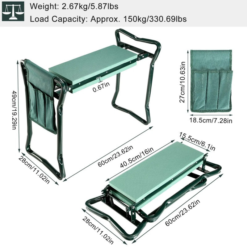 Foldable Garden Kneeler Seat With Kneeling Soft Cushion Pad Tools Pouch Portable Gardener