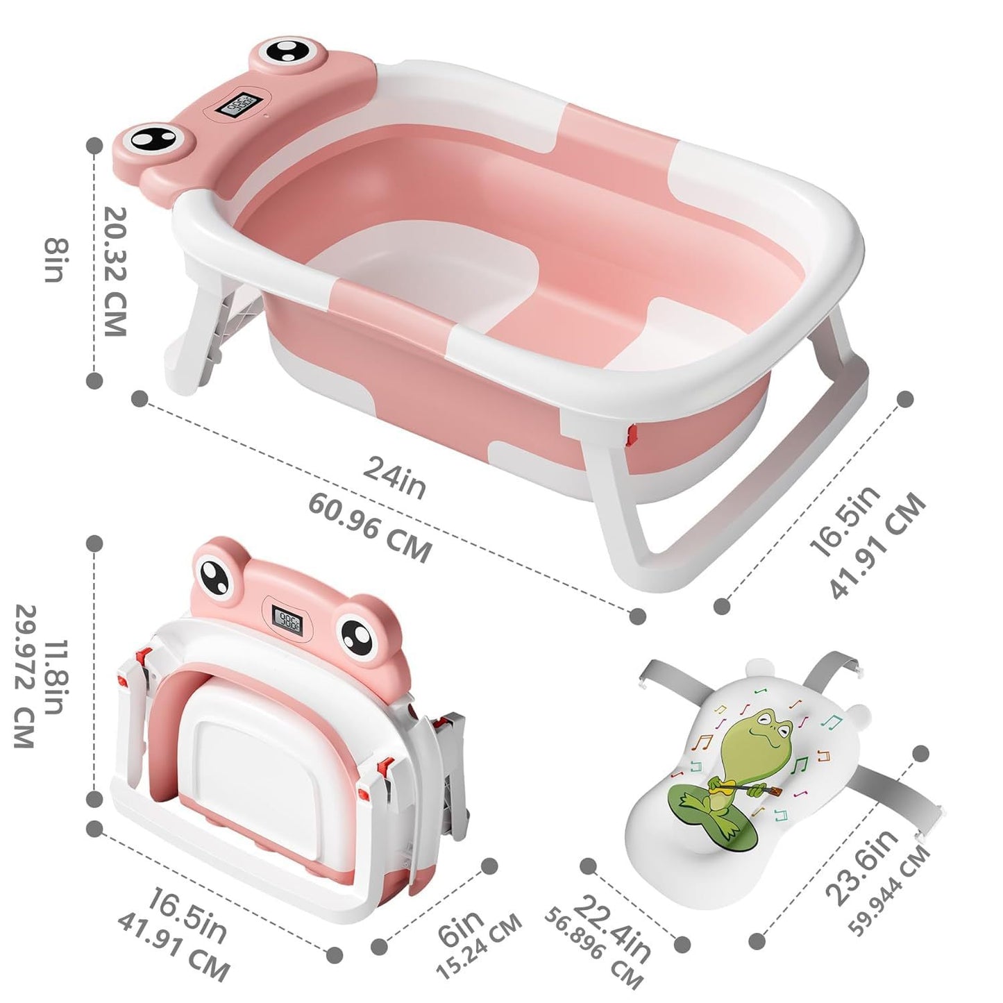 Collapsible Baby Bathtub , Foldable Baby Bath Tub With Soft Floating Cushion & Thermometer , Collapsible Portable Travel Baby Bath Tub With NoSlip Feets, Gray