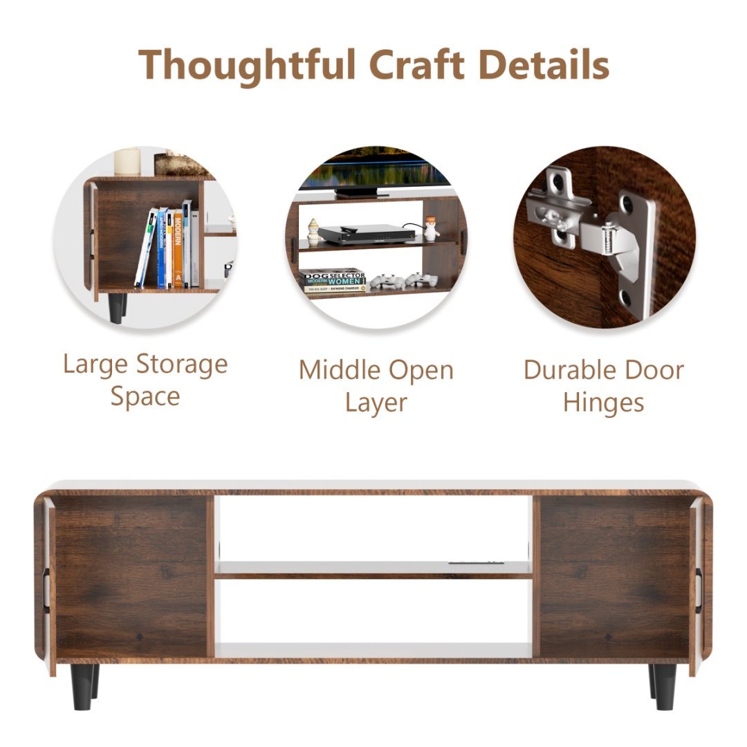 TV Stand For 55 Inch TV, Entertainment Center With Storage Cabinets, Soft Hinge Door With Handle, Media TV Console Table For Living Room Bedroom, Rustic Brown