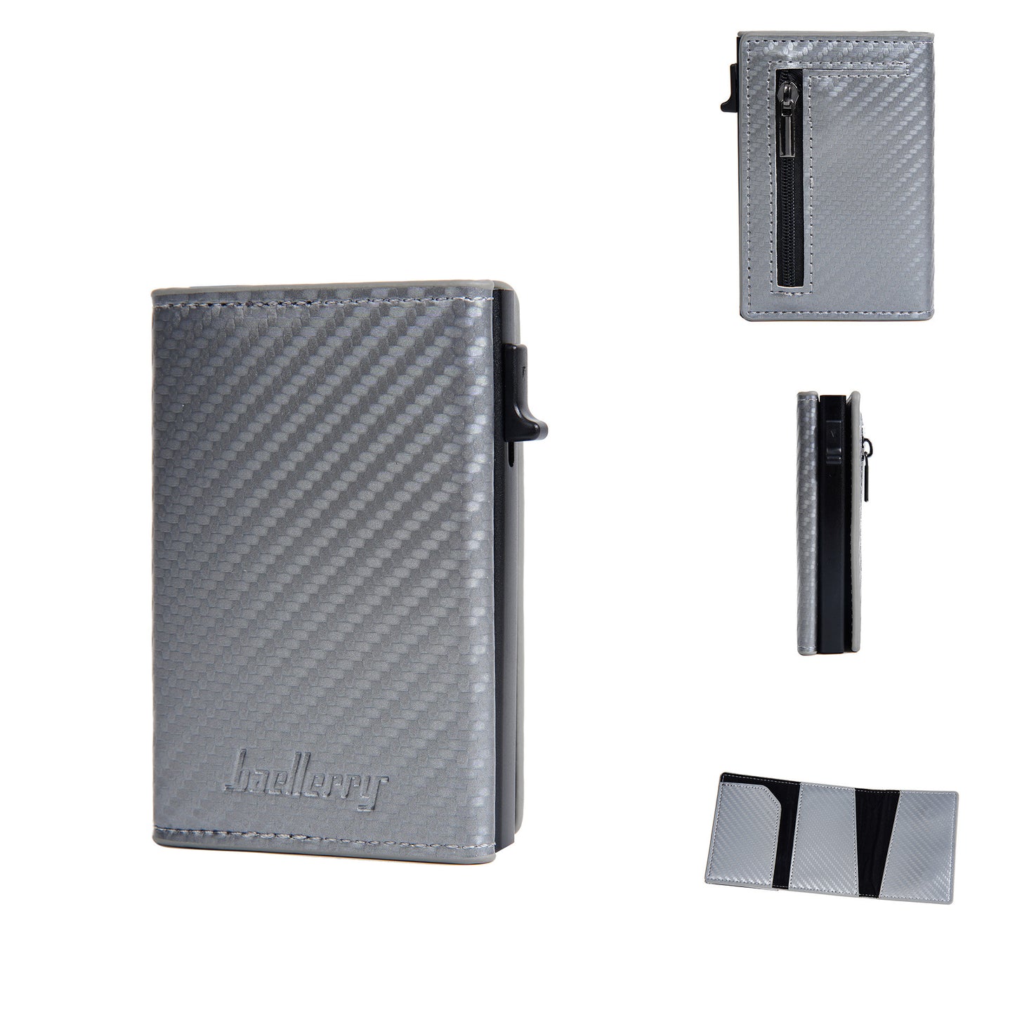 New RFID Cowhide Passport Holder Wallet Passport Bag Protective Cover Carbon Fiber Pattern Anti-theft Brush Wallet Automatic Pop-up Zipper First Layer Genuine Leather Men's Wallet
