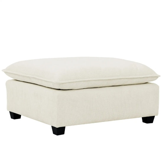 Comfy Cloud Couch Loveseat With 2 Ottoman, Modern Chenille Love Seat Upholstered Modular Couch Sleeper For Living Room, Apartment, Studio, Office Beige White