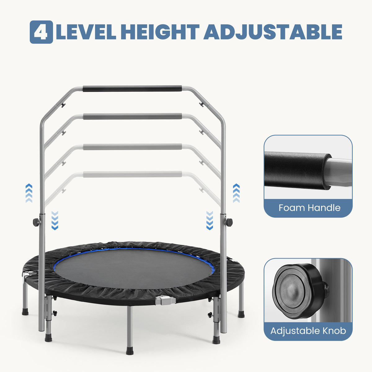 40-48 Foldable Mini Trampoline For Adults,Trampoline For Adults With Adjustable Bar