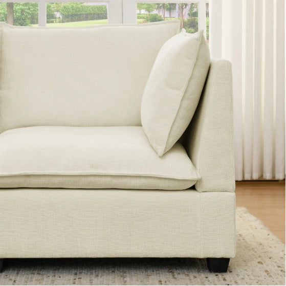 Comfy Cloud Couch Loveseat With 2 Ottoman, Modern Chenille Love Seat Upholstered Modular Couch Sleeper For Living Room, Apartment, Studio, Office Beige White