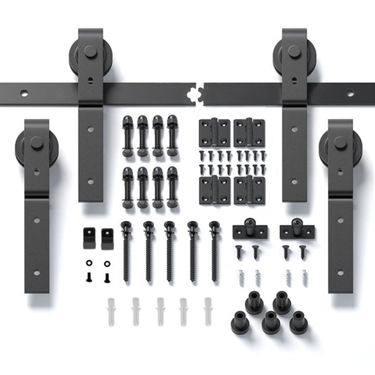 Black Metal Powder Coated 60 Inch Folding Sliding 4-door J-shaped, Hardware Slide Rail