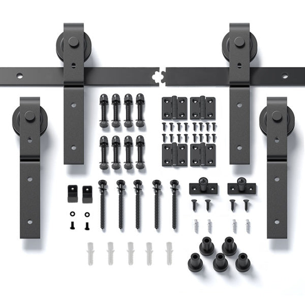 Black Metal Powder Coated 60 Inch Folding Sliding 4-door J-shaped, Hardware Slide Rail