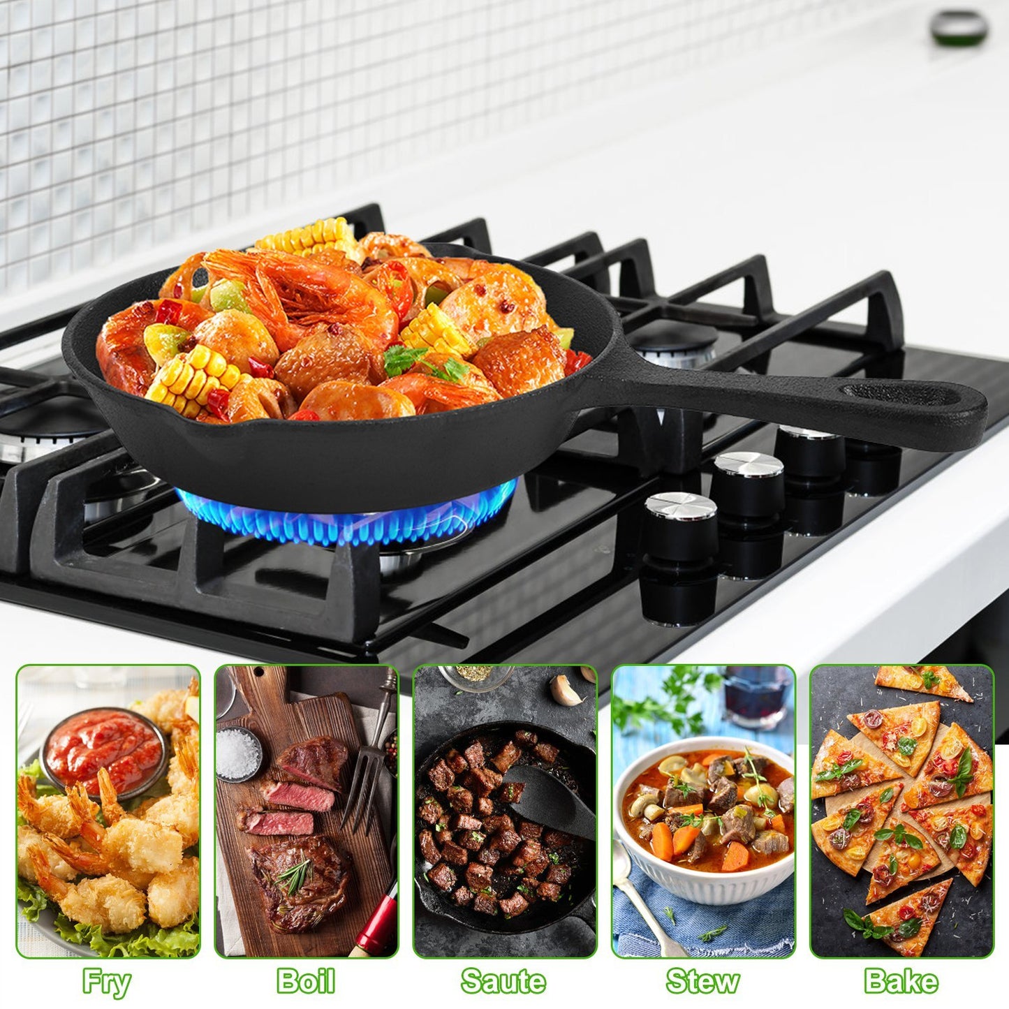 3pcs Pre-Seasoned Cast Iron Skillets, 8 In, 10 In, & 12 In Cast Iron Frying Pans With Handles, Safe Grill Cookware Set With Non-Stick Surface, Cast Iron Pans For Indoor & Outdoor Use
