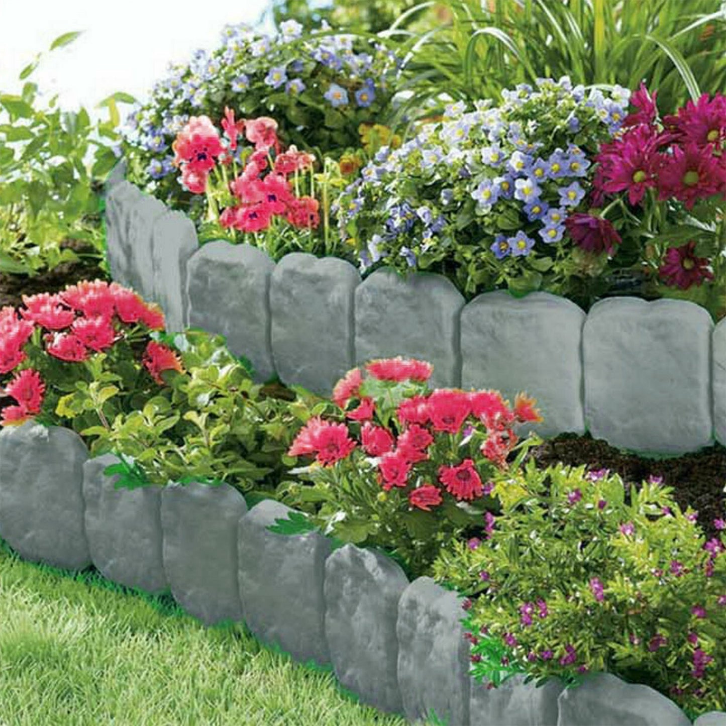 20 PCS Garden Edging Border,Imitation Stone Effect Garden Lawn Border,No Dig Flexible Lawn Edging And Flower Bed Border Grey