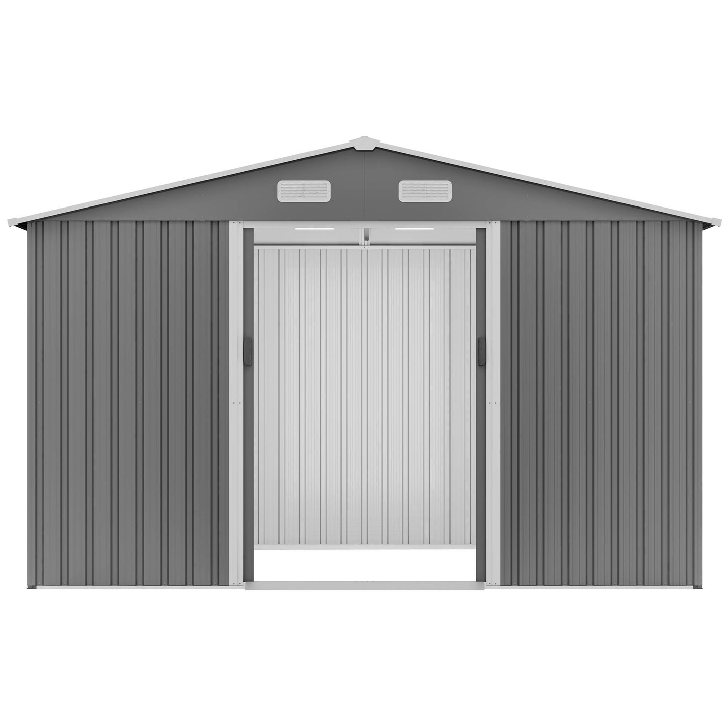 10X8 FT Outdoor Storage Shed, Metal Foundation & Lockable Doors, Tool Shed For Garden, Patio, Backyard, Lawn, Grey