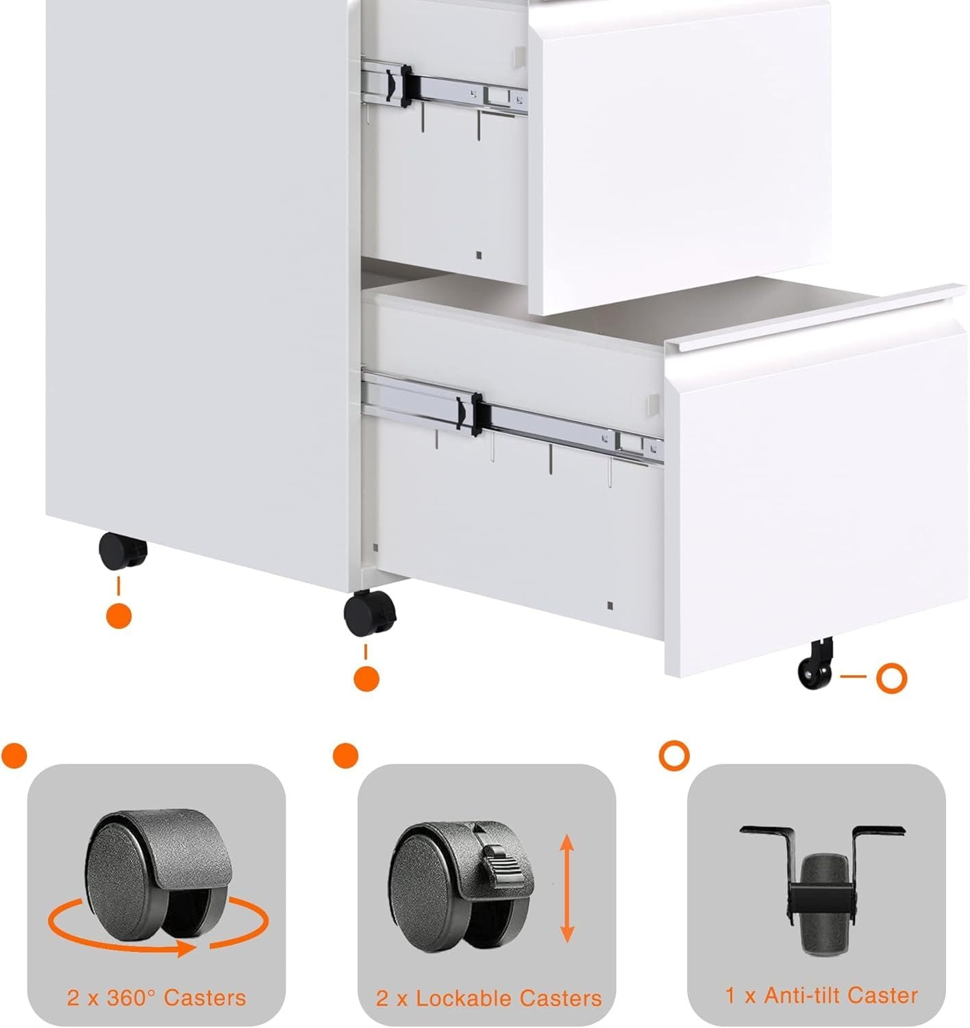 Aobabo Metal 2 Drawer Office File Cabinet With Lock, Under Desk Office Steel Mobile Cabinet On Wheels, 25.6''H Legal Letter A4 Size,White, Fully Assembled