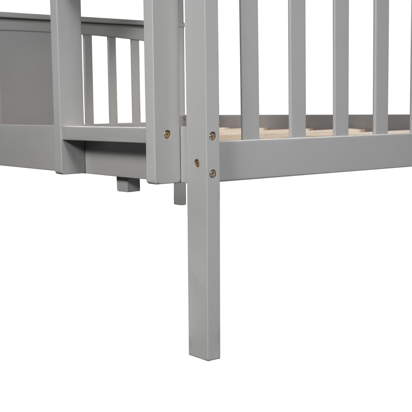 Full Over Full Bunk Bed With Ladder For Bedroom, Guest Room-Gray