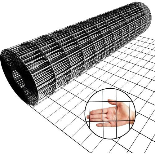 24inch X 50ft Black Vinyl Coated Hardware Cloth 2 X 3 16Ga Welded Wire Mesh Fence, PVC Coated Welded Chicken Wire Fencing, Metal Garden Plant Fencing, For Chicken Coop And Home Improvement