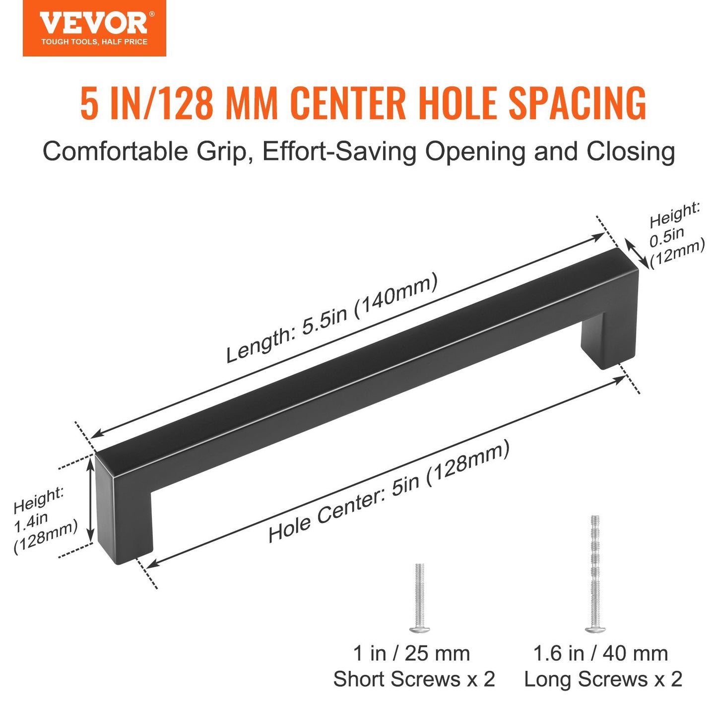 VEVOR 10 Pack Cabinet Pulls, 5.03in 128mm Center To Center Slim Square Kitchen Cabinet Drawer, Stainless Steel Modern Kitchen Cupboard Door Handles For Kitchen Bathroom Bar Hardware Matte Black