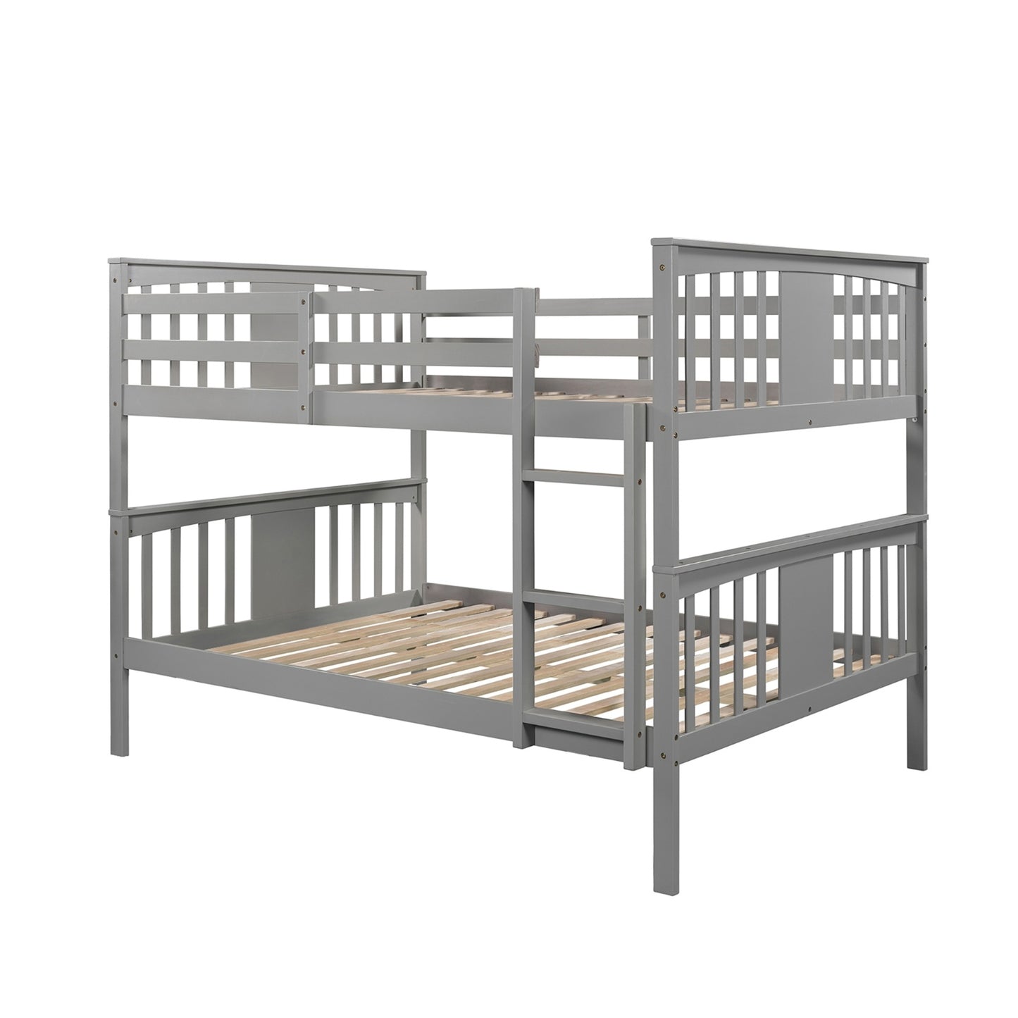 Full Over Full Bunk Bed With Ladder For Bedroom, Guest Room-Gray