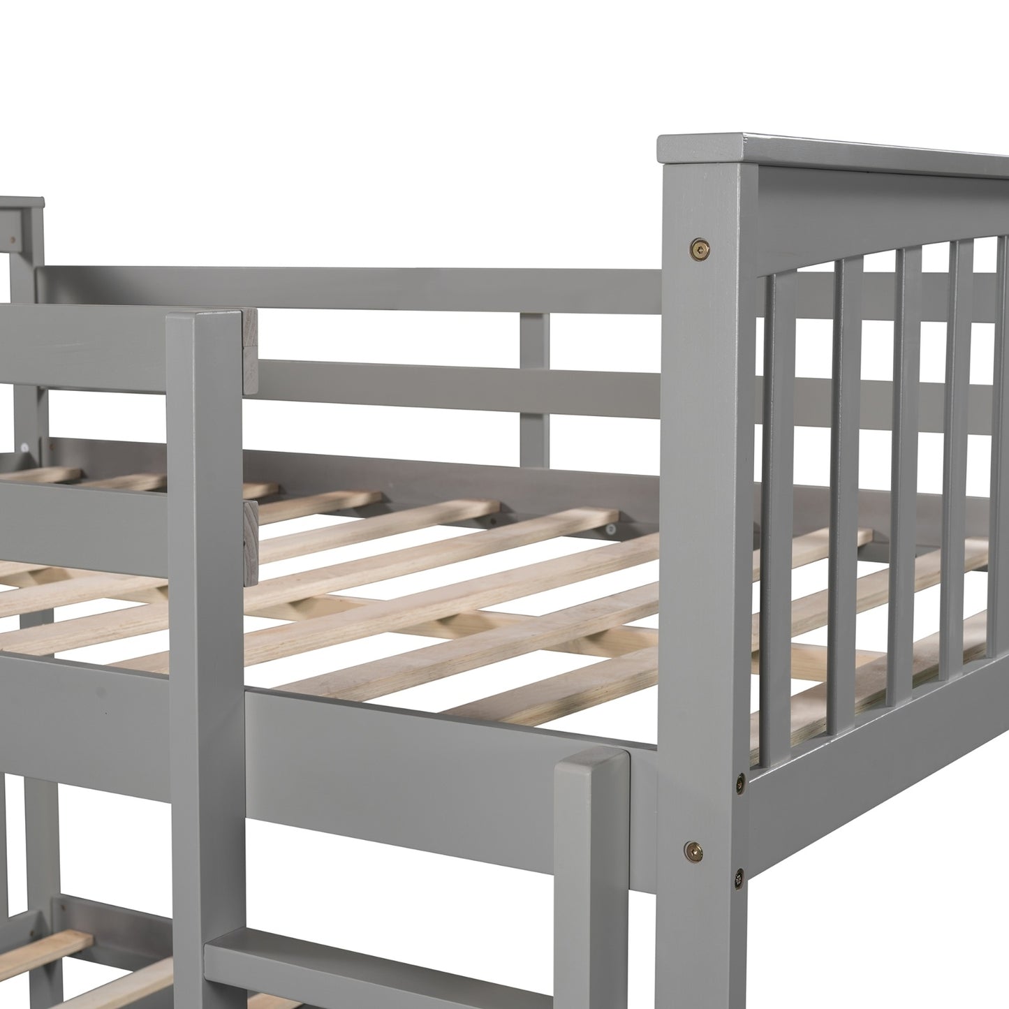 Full Over Full Bunk Bed With Ladder For Bedroom, Guest Room-Gray