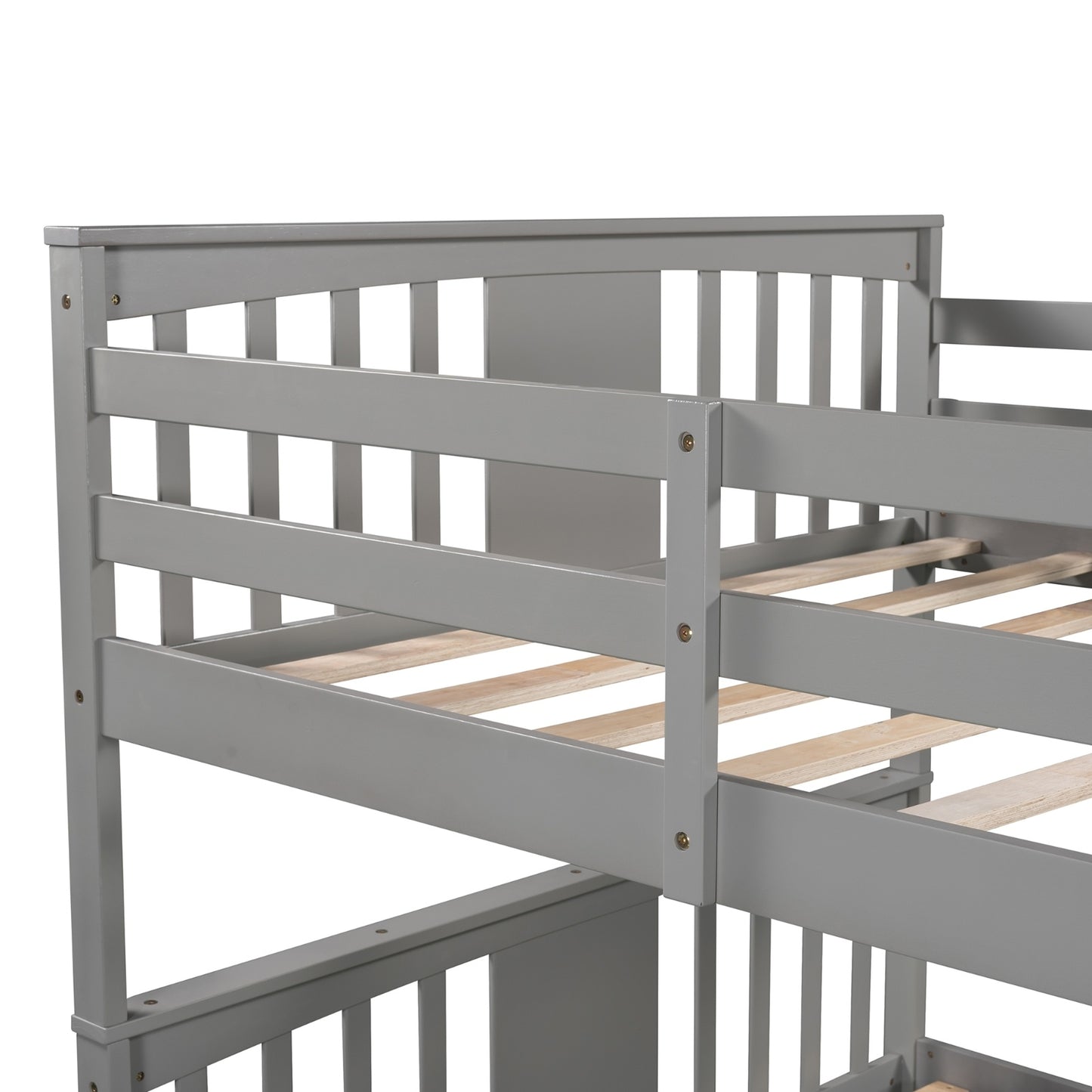 Full Over Full Bunk Bed With Ladder For Bedroom, Guest Room-Gray