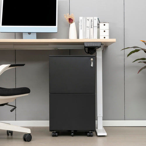 2 Drawer File Cabinet With Lock, Steel Mobile Filing Cabinet On Anti-tilt Wheels, Rolling Locking Office Cabinets Under Desk For Legal Letter Size