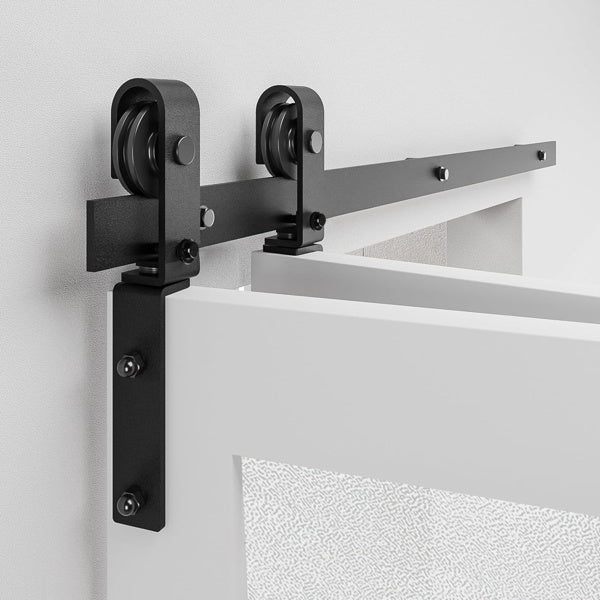 Black Metal Powder Coated 60 Inch Folding Sliding 4-door J-shaped, Hardware Slide Rail