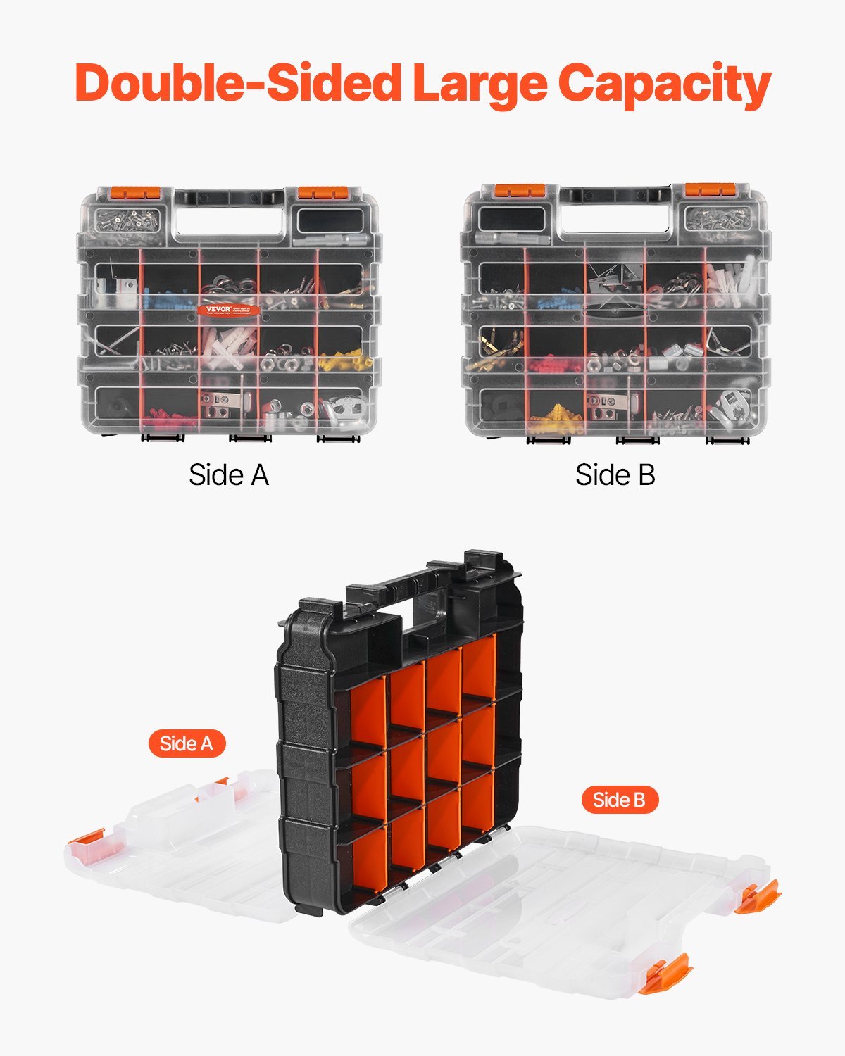 Two-sided Small Parts Organizer 34-Compartment Double-Sided PP Hardware Organizer Box