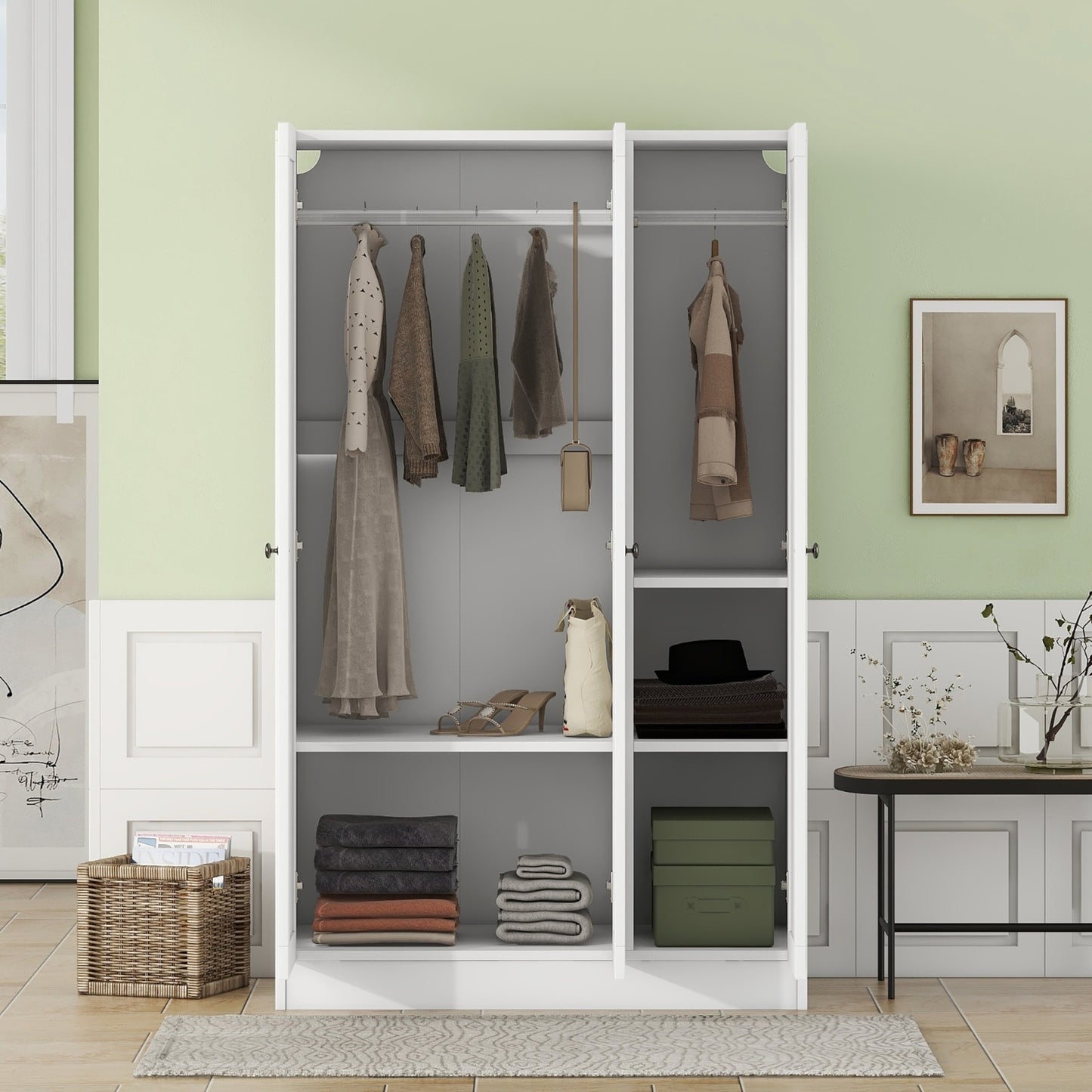 K&K Kitchen Island With Trash Can Storage Cabinet, Kitchen Cart With Drop Leaf, Spice Rack, Towel Ra