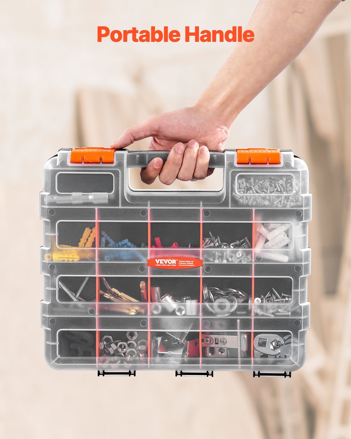 Two-sided Small Parts Organizer 34-Compartment Double-Sided PP Hardware Organizer Box