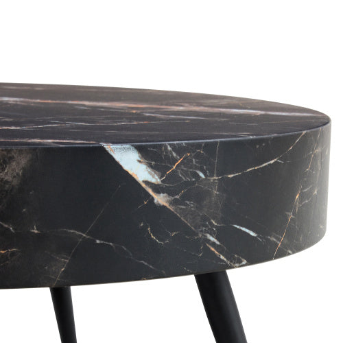 31.5 Black Marble-Patterned MDF Round Coffee Table With Black Metal Legs.Adjustable Feet,Coffee Table,Round Table Design,MDF Material,Black Marble Pattern.
