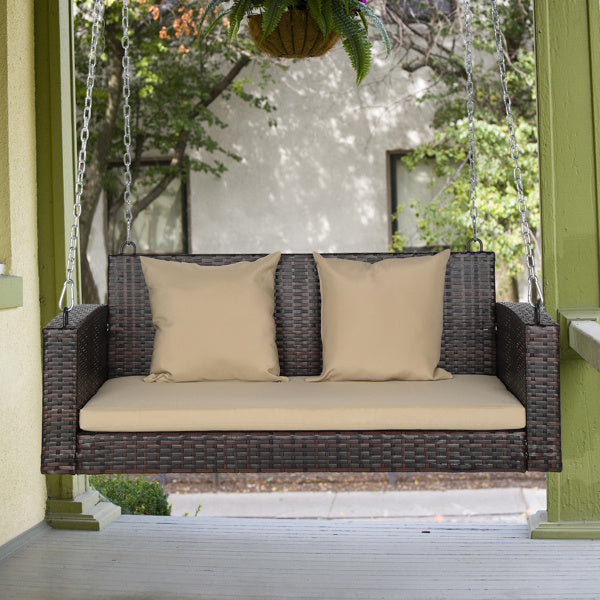 49 Inch Brown Gradient Rattan Beige Mat Woven Rattan Swing Without Swing Frame